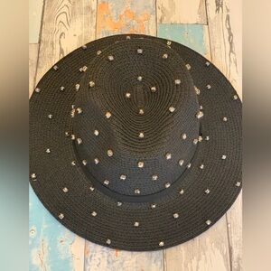 Bits And Pieces To Go Bling Panama Straw Hat Black With Black Crystals READ